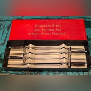 Vintage 4 Piece Skewer Set Japan Stainless Steel Rosewood Handle Sword Shape!
